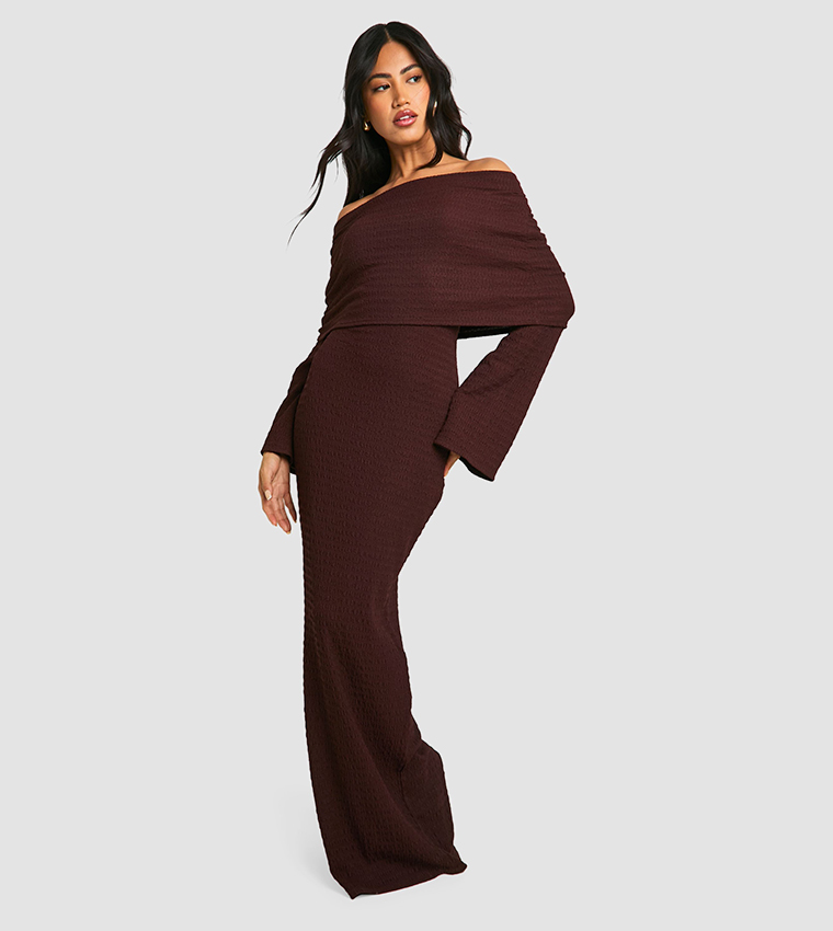 Textured Slouchy Bardot Maxi Dress