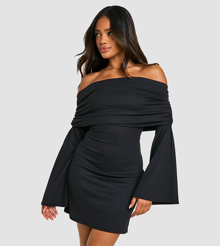 Ribbed Bardot Mini Dress
