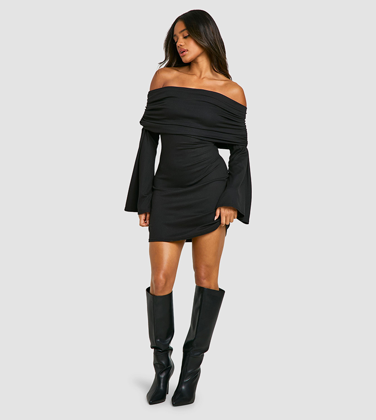 Ribbed Bardot Mini Dress