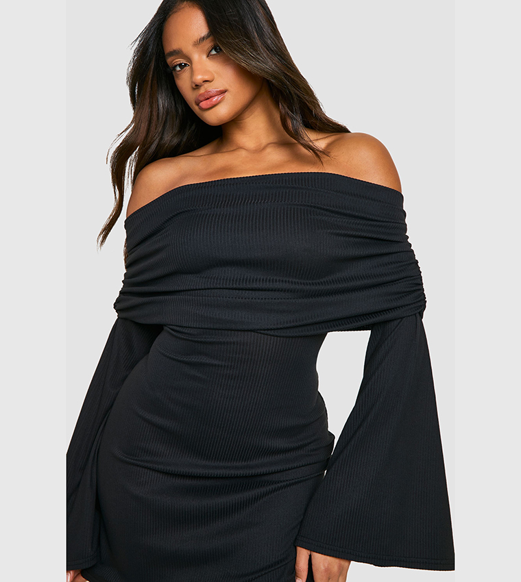 Ribbed Bardot Mini Dress