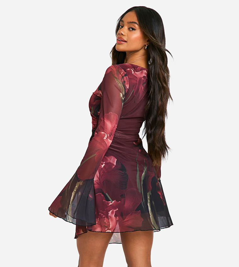 Floral Mesh A Line Mini Dress