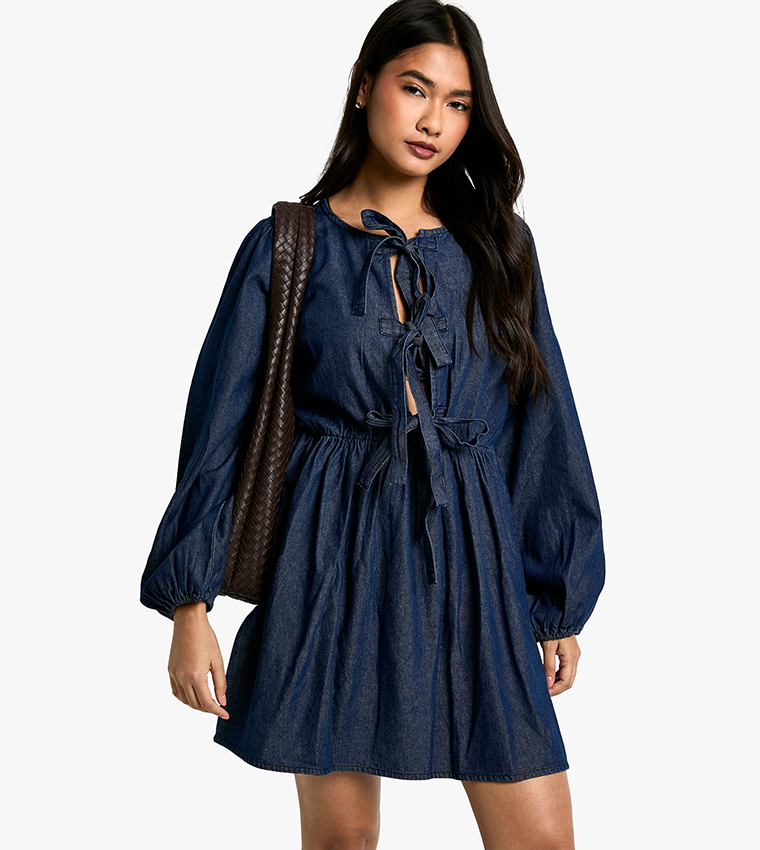 Tie Detail Denim Dress