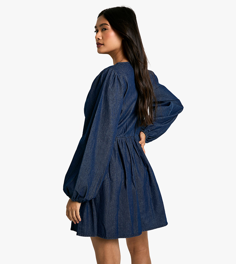 Tie Detail Denim Dress