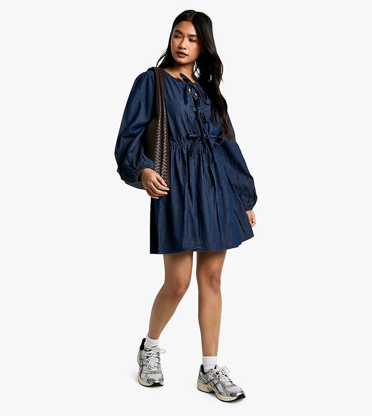 Tie Detail Denim Dress