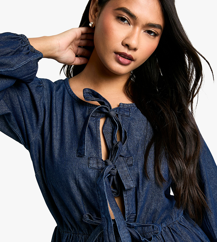 Tie Detail Denim Dress