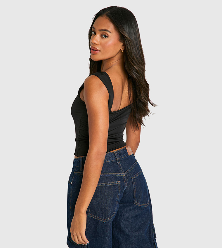 Double Layer Slinky Square Neck Crop top