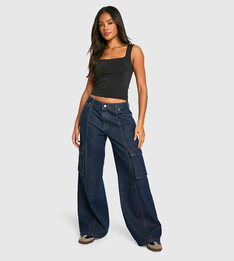 Double Layer Slinky Square Neck Crop top