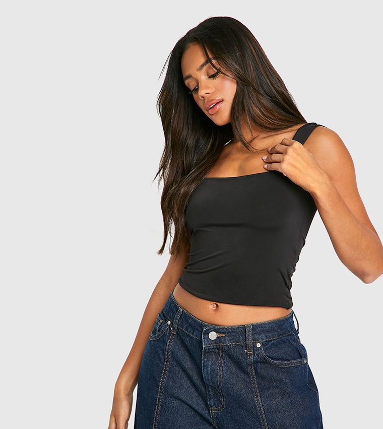 Double Layer Slinky Square Neck Crop top