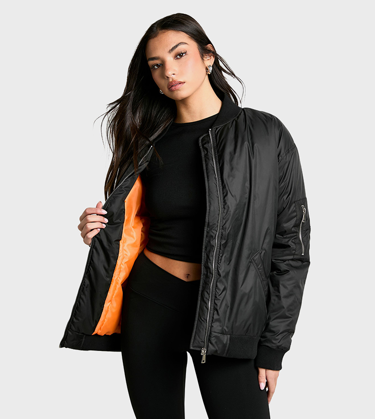 Boohoo Black Longline Bomber Jacket Womens Buy Boohoo Oversized
