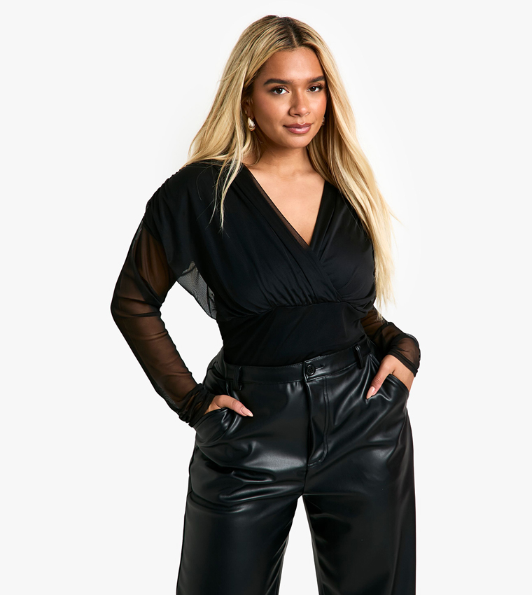 توب باديسوت شبكي بأكمام طويلة للمقاسات الكبيرة