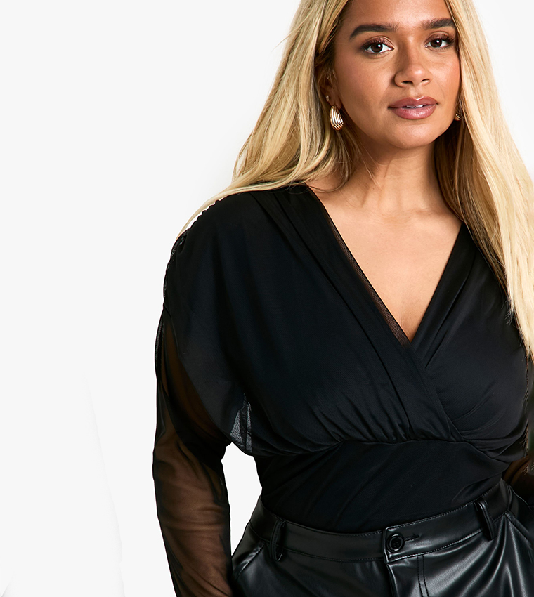 توب باديسوت شبكي بأكمام طويلة للمقاسات الكبيرة