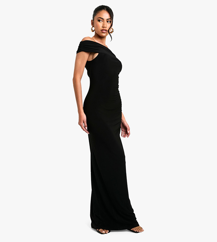 Twist Detail Off Shoulder Drape Maxi Dress