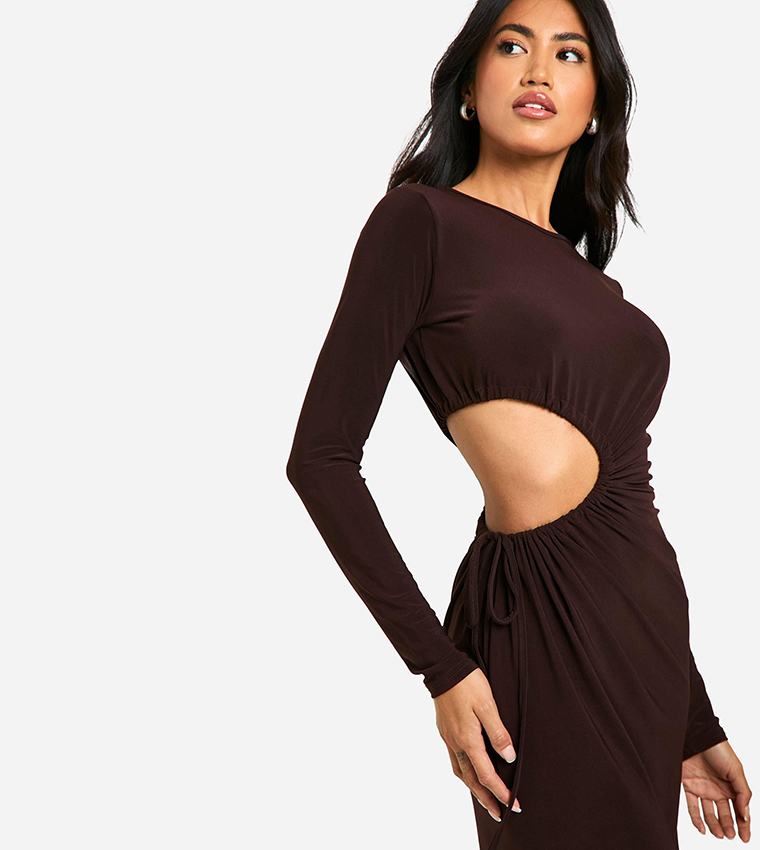 Buy Boohoo Long Sleeves Cut Out Maxi Dress In Brown 6thStreet UAE
