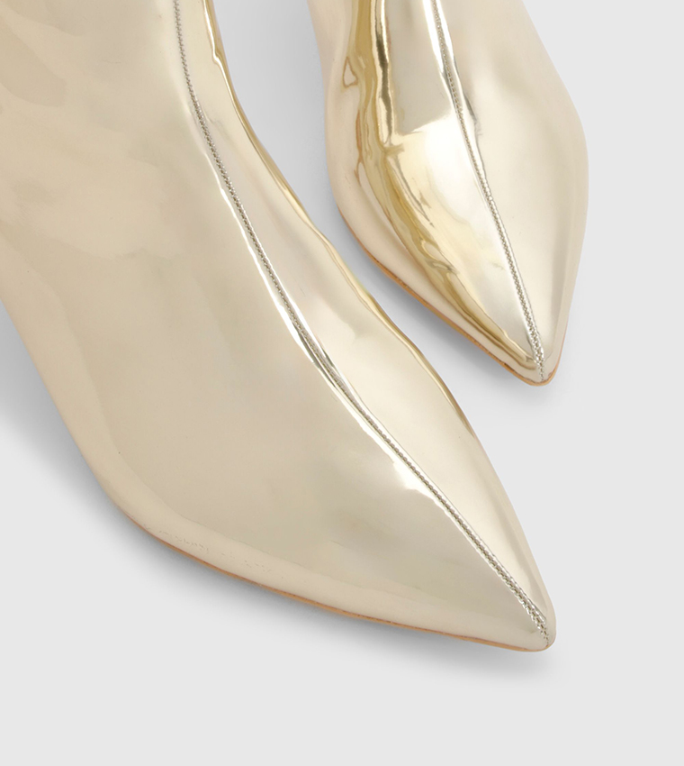 Metallic High Shine Column Calf Length Boots
