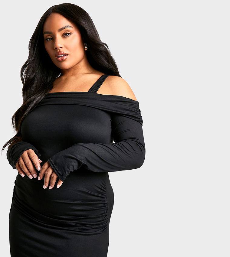 Curve Bardot Long Sleeves Column Dress