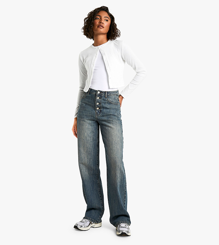 Tall Button Detail Slouchy Fit Jeans