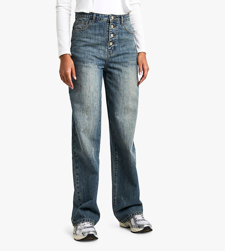 Tall Button Detail Slouchy Fit Jeans