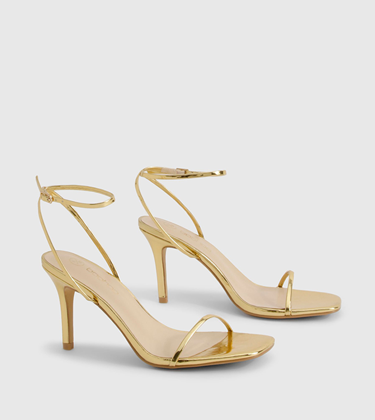 Metallic Ankle Strap Stiletto Heel Sandals