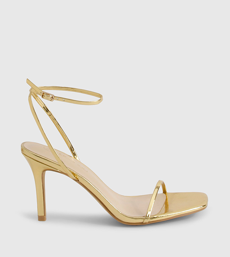 Metallic Ankle Strap Stiletto Heel Sandals