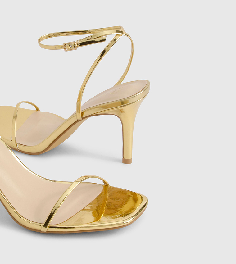 Metallic Ankle Strap Stiletto Heel Sandals