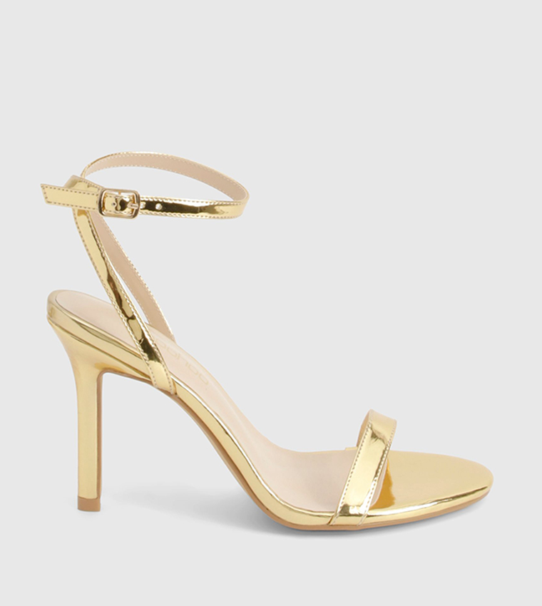 Metallic Ankle Strap Heeled Sandals