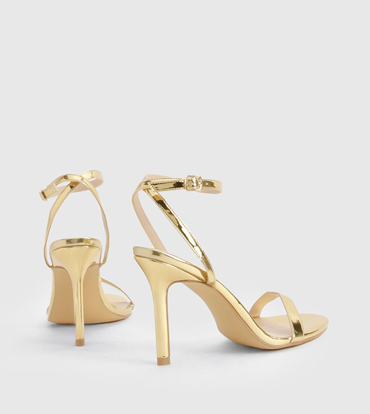 Metallic Ankle Strap Heeled Sandals