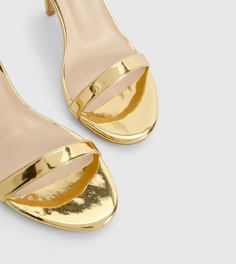 Metallic Ankle Strap Heeled Sandals
