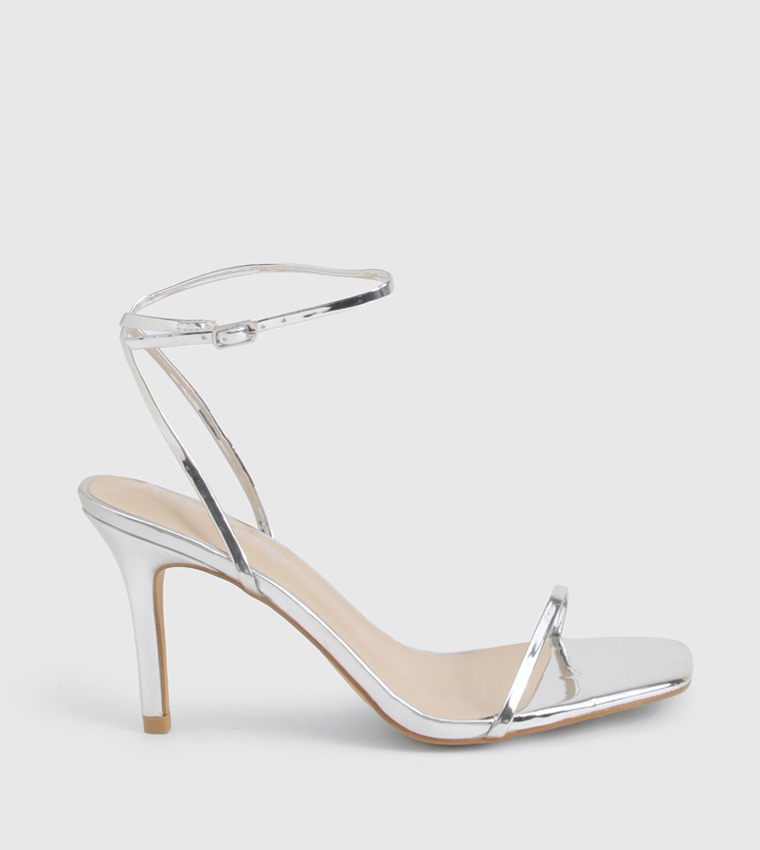 Metallic Low Stiletto Heel Sandals