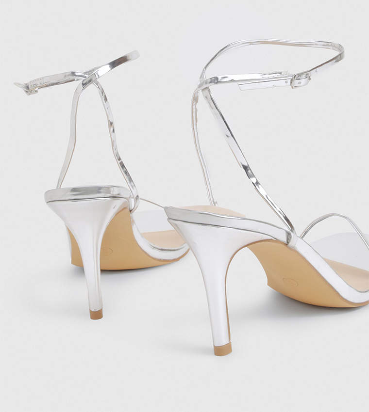 Metallic Low Stiletto Heel Sandals