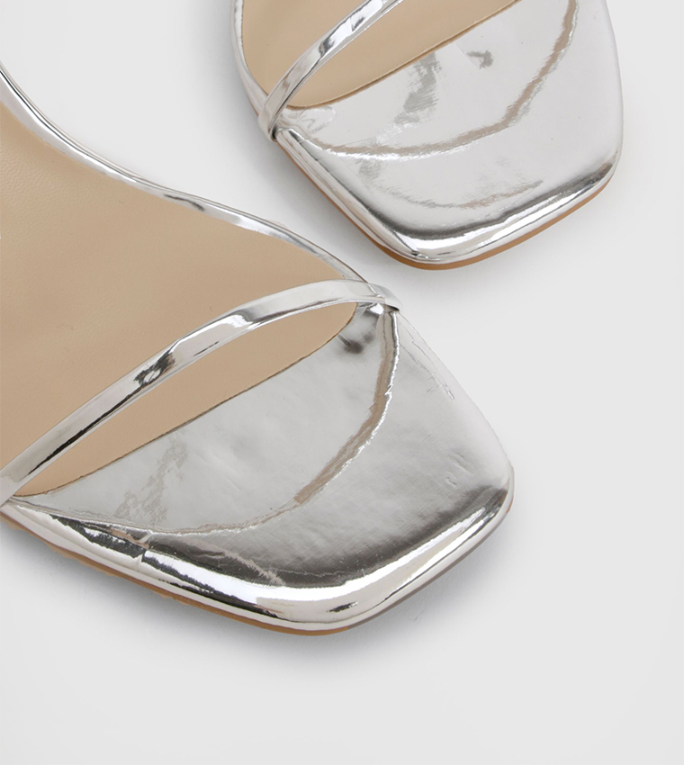Metallic Low Stiletto Heel Sandals