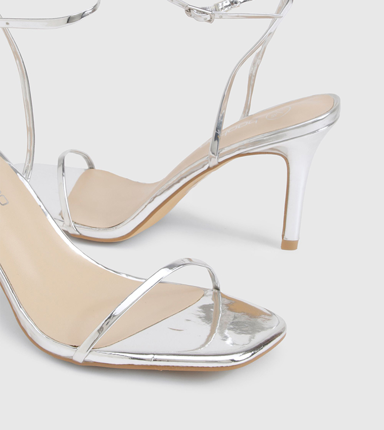 Metallic Low Stiletto Heel Sandals