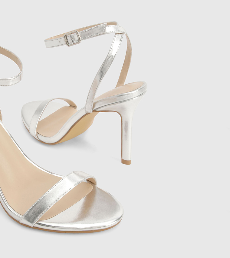 Metallic Ankle Strap Heeled Sandals