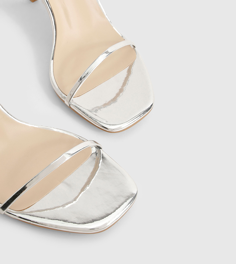 Wide Fit Metallic Low Stiletto Heel Sandals
