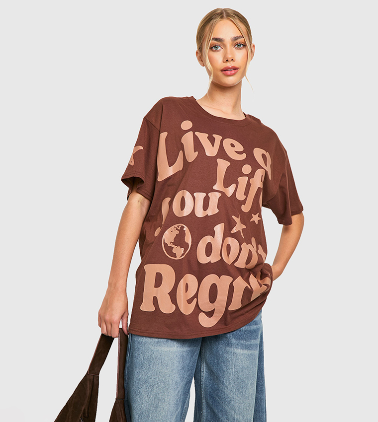Buy Boohoo Live A Life Graphic Crew Neck Oversized T Shirt In