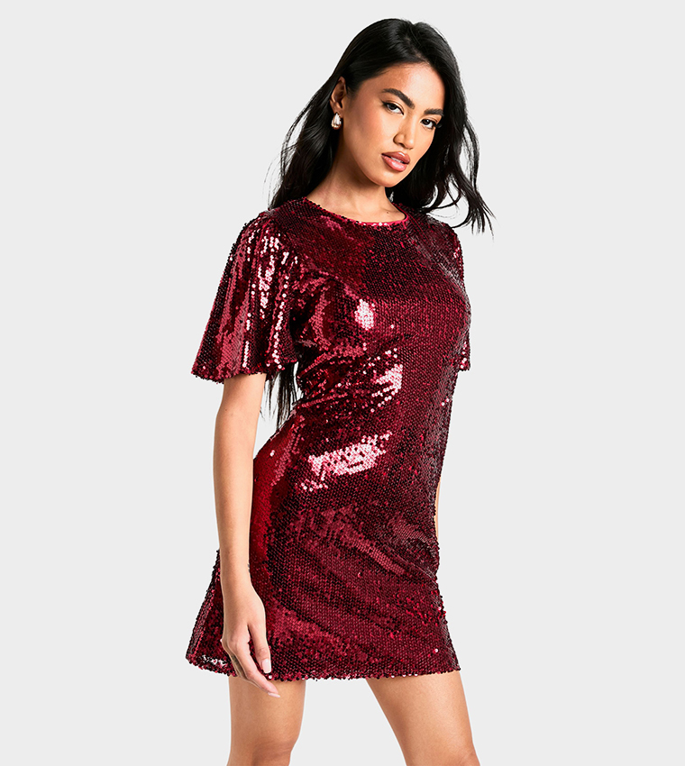 Sequined Short Sleeves Mini Dress