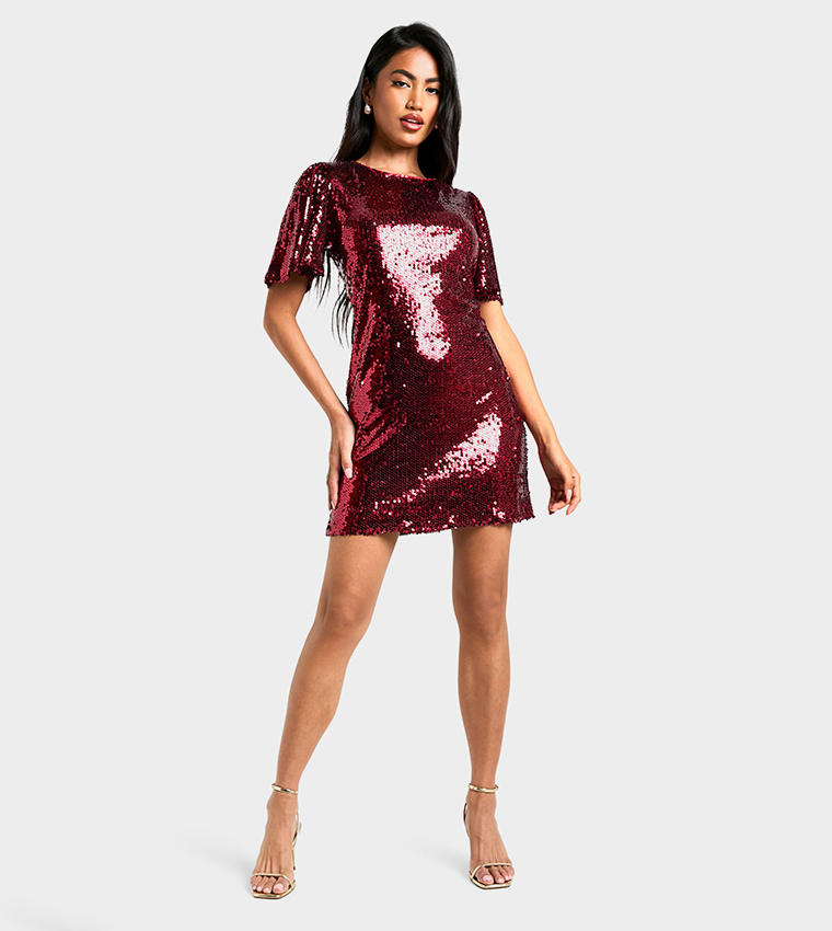 Sequined Short Sleeves Mini Dress