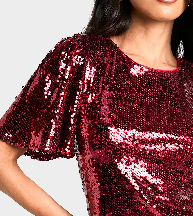 Sequined Short Sleeves Mini Dress
