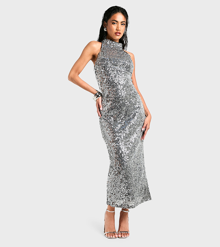 Sequined Racer Midaxi Dress