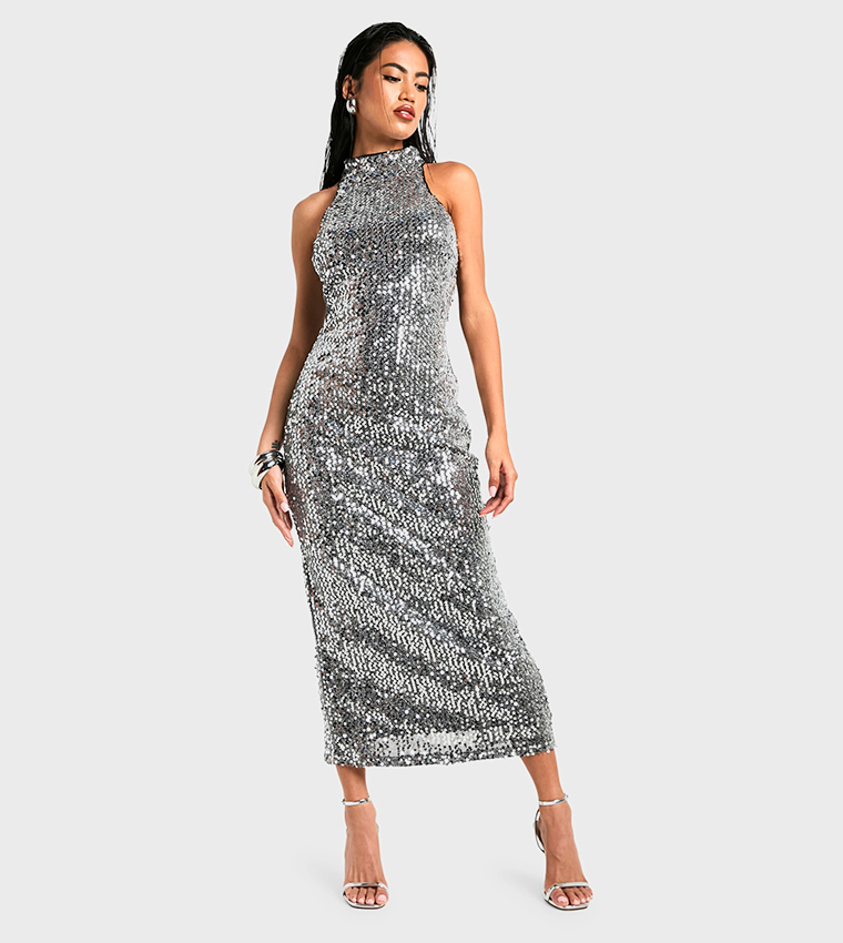 Sequined Racer Midaxi Dress