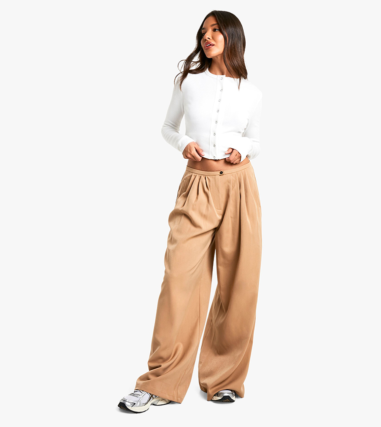Pleated Woven Wide Leg Trousers