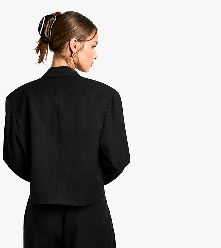 Woven Boxy Cropped Blazer