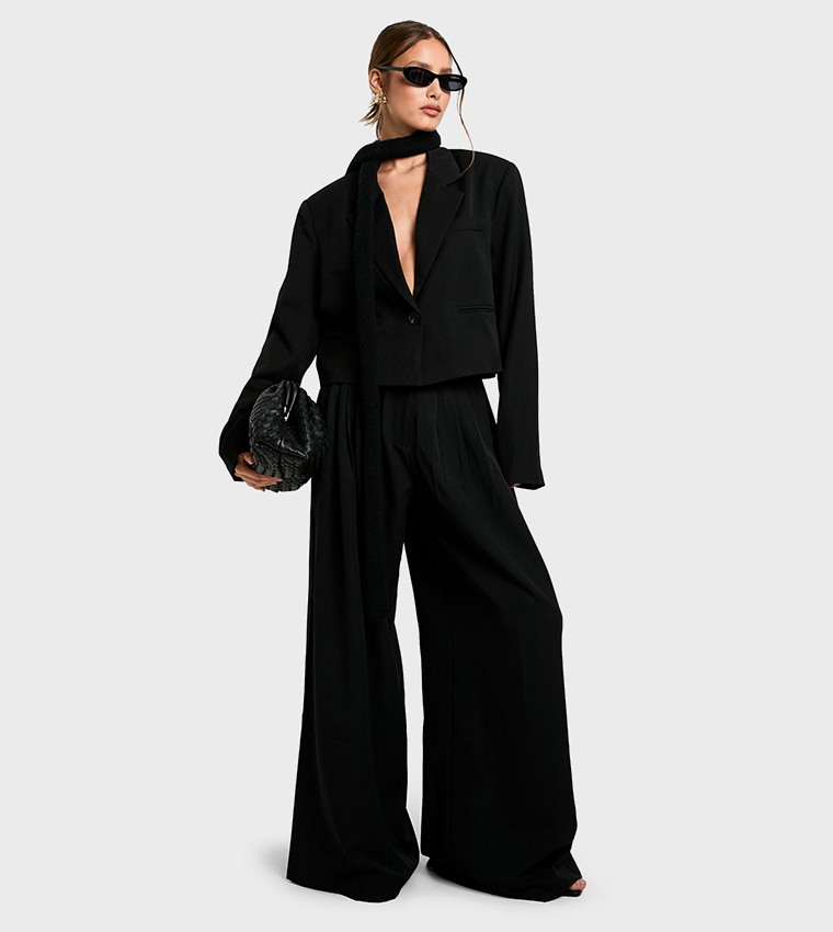 Woven Boxy Cropped Blazer