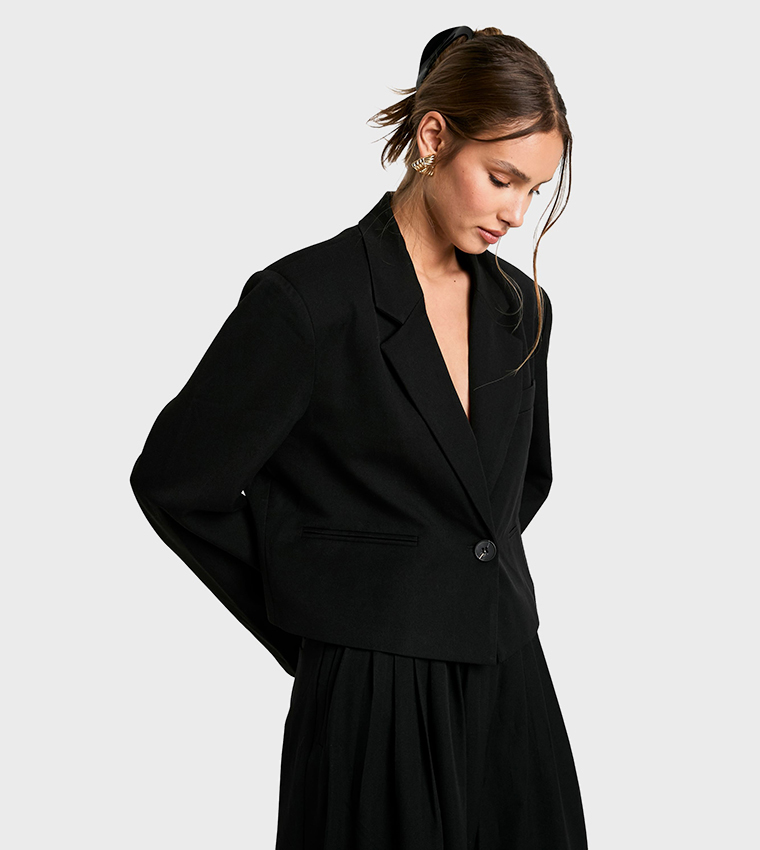 Woven Boxy Cropped Blazer