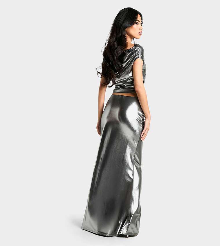 Shimmer Ruched Side Maxi Skirt