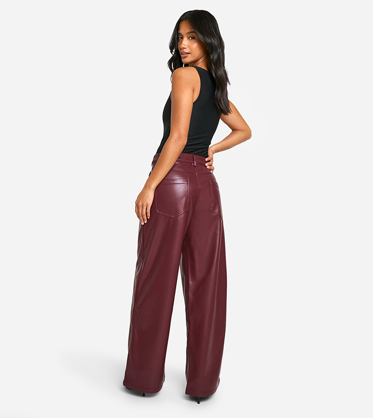 Petite Wide Leg Faux Leather Trousers