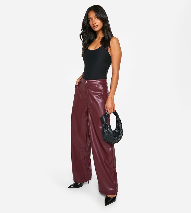 Petite Wide Leg Faux Leather Trousers
