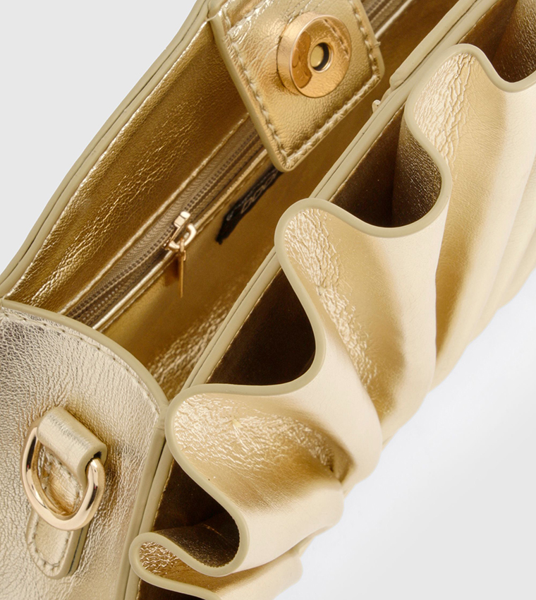 Metallic Ruffle Clutch Bag