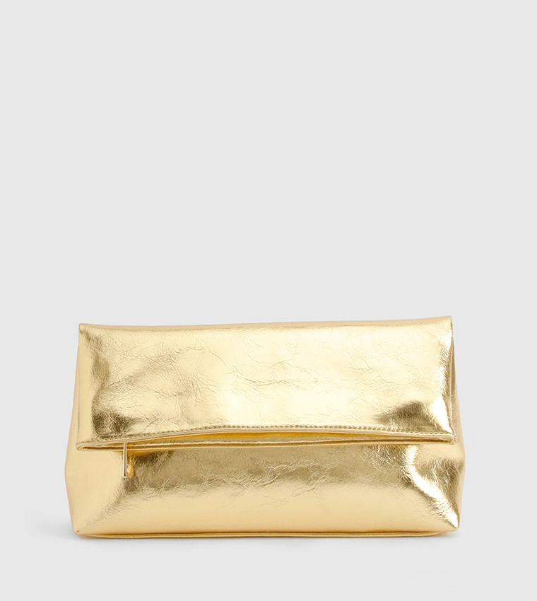 Large Metallic Fold Over Clutch Bag
