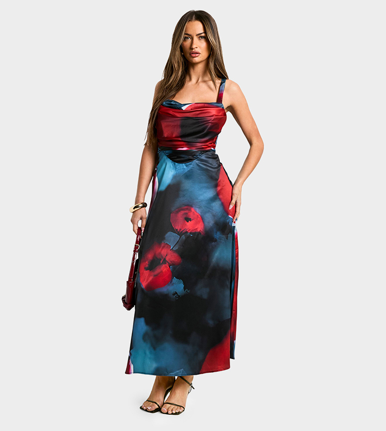 Floral Satin Corset Midaxi Dress