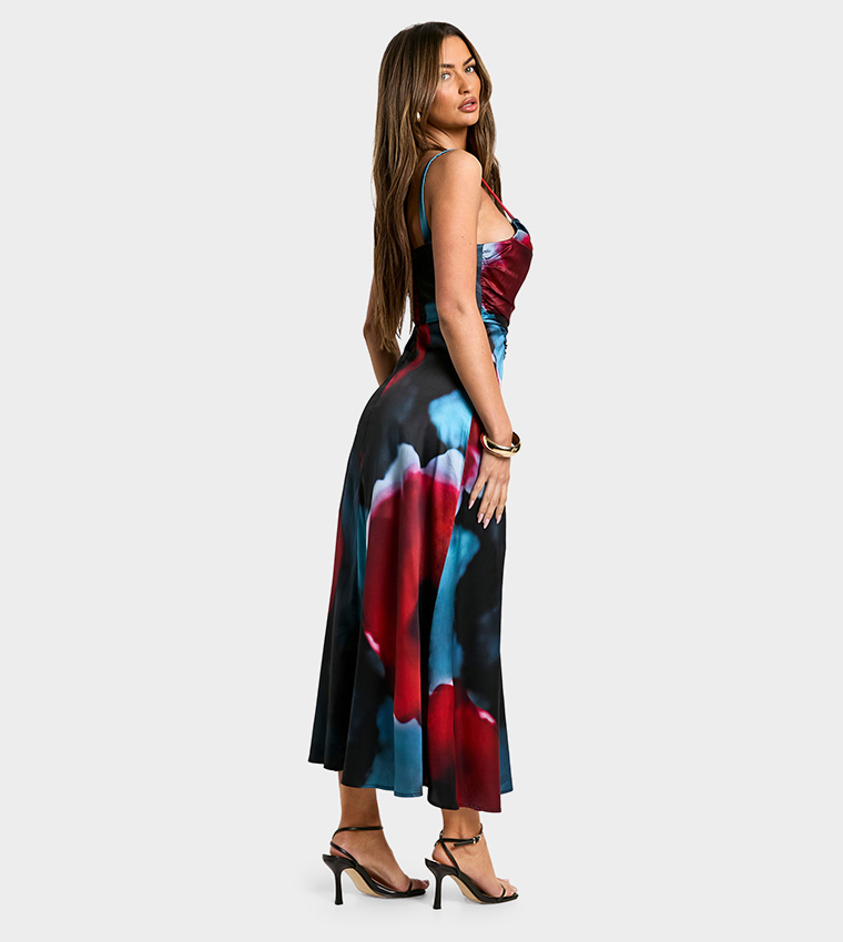 Floral Satin Corset Midaxi Dress